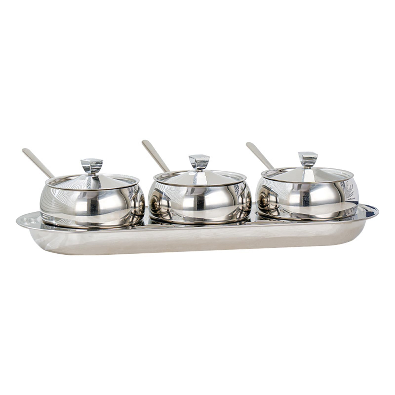 Buxuaaaa 304 Stainless Steel Spices Jar Set with Lid Spoon Tray Condiment Jars Spices Storage Can for Kitchen and Outdoor Cooking Lid Holders