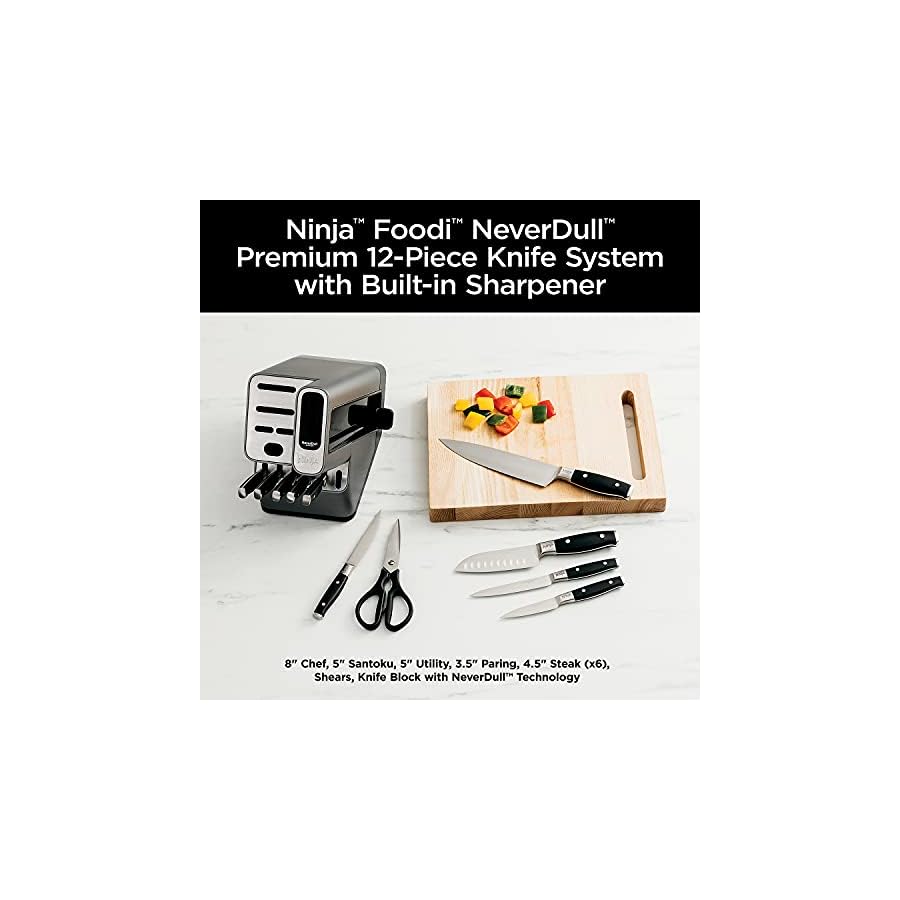 Ninja-K32012-Foodi-NeverDull-Premium-Knife-System-12-Piece-Knife-Block-Set-Stainless-SteelBlack Ninja K32012 Foodi NeverDull Premium Knife System, 12 Piece Knife Block Set with Built-in Sharpener, German Stainless Steel Knives, Black