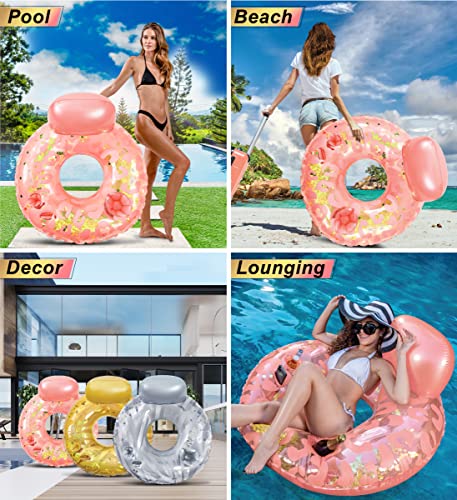 Poza Rose Gold Inflatable Luxury Tube With Back Rest - Big Luxurious Lounger Pool Float Tube Filled With Sparkle Confetti, Built In Phone Holder, Cup Holders, And Handles, Premium Thick Ring - 42 Inch #TOP3