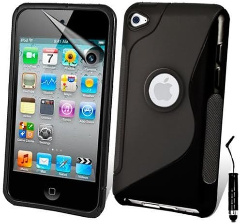 Apple Ipod Touch 4 4g 4th Generation S-Line Series Wave Hydro Gel Silicone Case Cover Skin Includes Screen Protector And Mini Stylus (iPod Touch 4 4th 4G, Black)