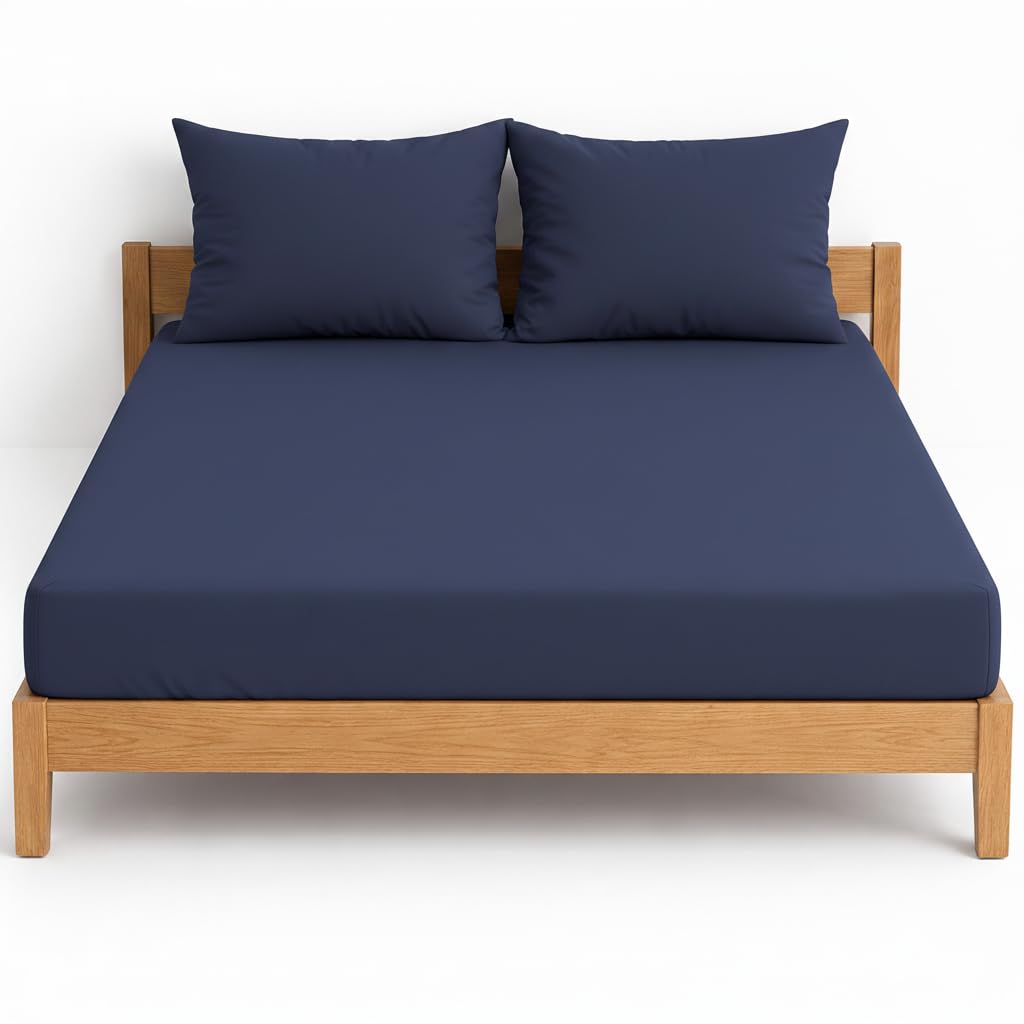 NIYS Luxury Bedding Finest 100% Egyptian Cotton 10"/25CM Fitted Sheets in 15 Colours (Navy, Single + pillow case pair)