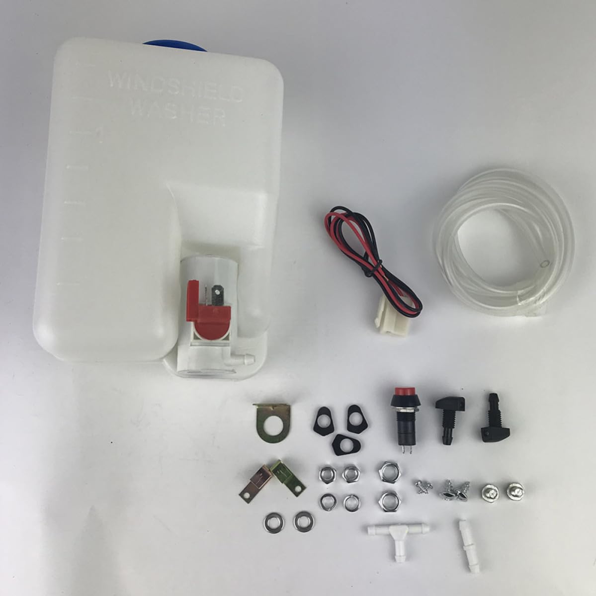 BETOOKY 12v Metall Scheibenwaschflüssigkeit 1,5l aus für Behälter Kunststoff mit Pumpe und 1,5m Schlauch und für Universelle Auto und Lkw Scheibenwaschanlage