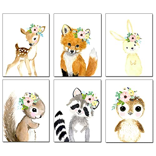 Woodland Watercolor Animals Nursery Wall Art...