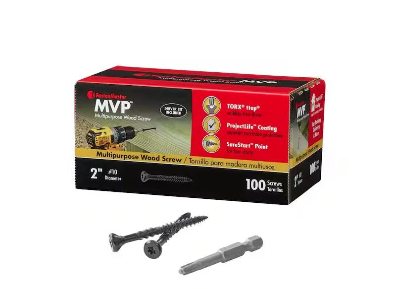 FastenMaster FMMVP002-100 Wood Screws MVP 2" L Torx Ttap Black Tapping
