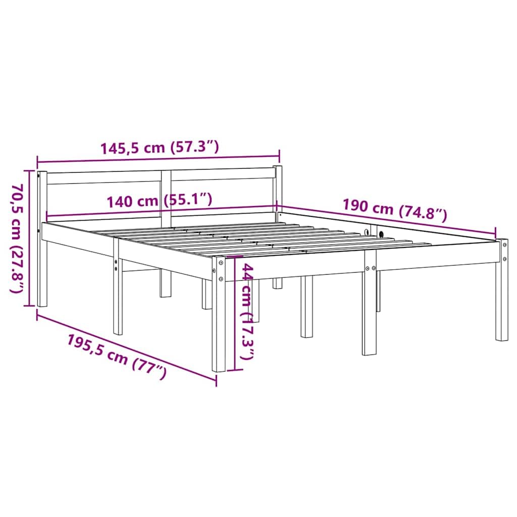 Massives Kiefernholz Seniorengerecht 140x190 cm Braun | Seniorenbett Wachsbraun 140x190 cm Massivholz Kiefer Hohes Bett mit Stauraum und Komfort Kopfteil