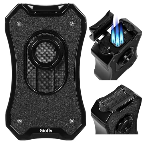 Gioflv One Piece Deluxe Lighter,Precious Metal Forged,with Four Torch Flames,with Stand,Windproof Jet Flame,Flashlight,Butane Lighter,for,Candles,Camping,Outdoors (No Butane Fuel)