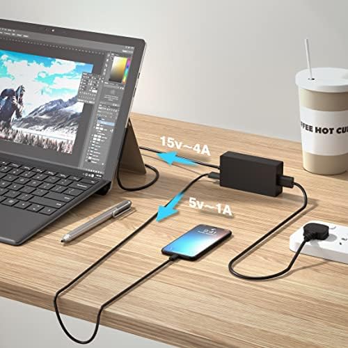 65W Surface Pro Charger Compatible with Microsoft Surface Charger UK, Surface Pro 8/X/7/6/5/4/3, Surface Laptop Go 1/2/3/4, Surface Book, Windows Surface Charger, 15V 4A 65W Surface Book Charger 1/2