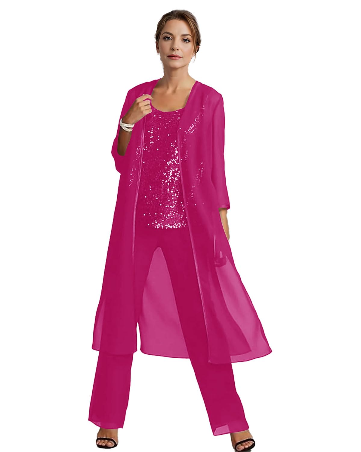 3 Pieces Mother of The Bride Dresses Pant Suits for Wedding Guest Groom Formal Outfit Sets Sequins Long