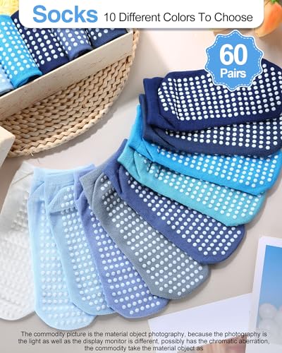 Image of Chuarry 60 Pairs Cotton Yoga Socks Non Slip Skid Sticky Socks for Women Elderly Hospital Pilates Ballet Barre