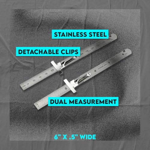 SE Stainless Steel SAE Metric Ruler Set - Stainless Steel Precision Ruler Measuring Tool - Detachable Clips - Set of 2 Pcs - 925PSR-2 - Image 2