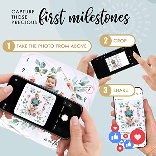 Calloo Baby Monthly Milestone Blanket For Baby Girls, Baby Monthly Milestone Blanket Girl, Baby Month Blanket For Baby Girl, Monthly Baby Milestone Blanket Girl, Baby Growth Chart Blanket 46"X46" #TOP1