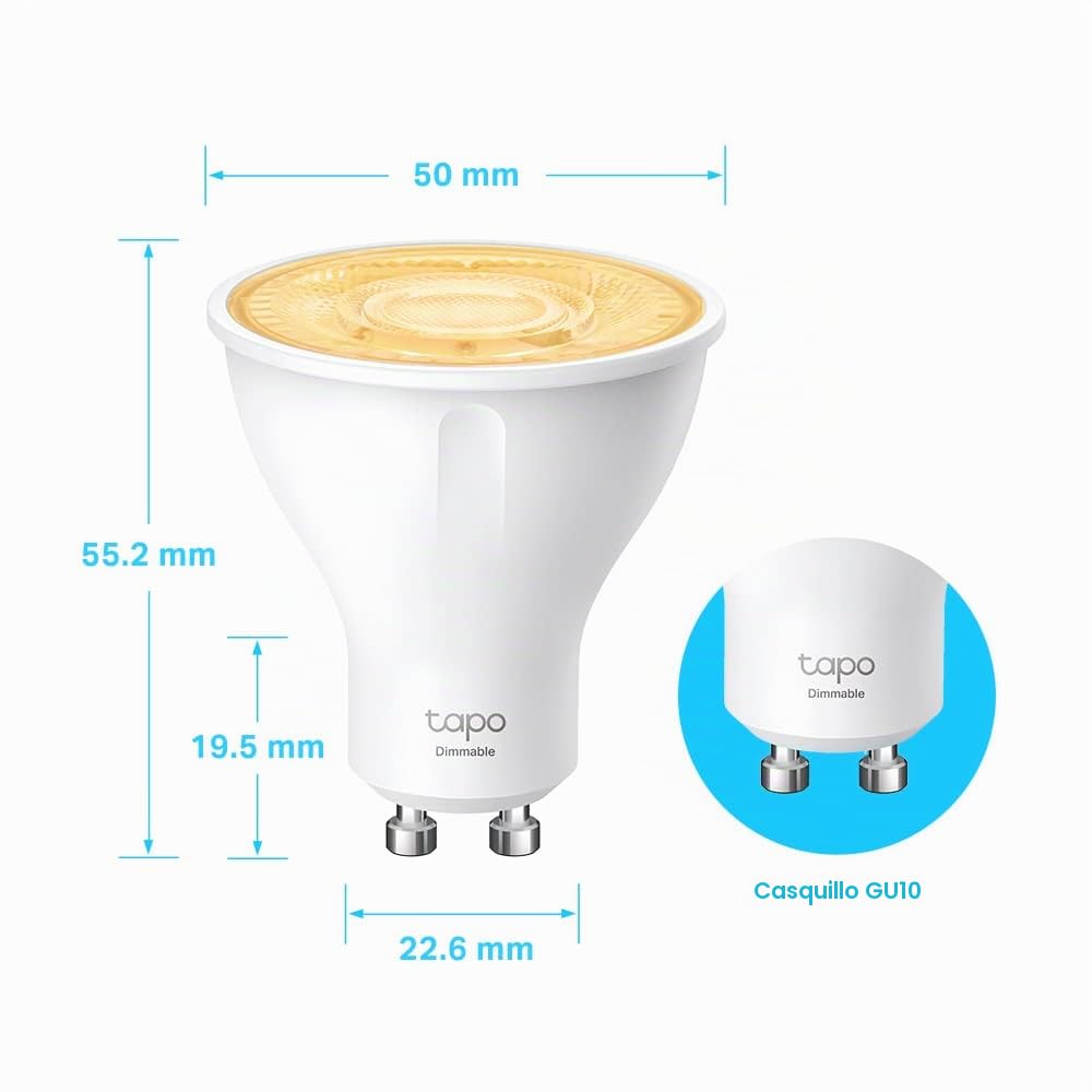 Tapo Bombillas LED GU10 regulables inteligentes y cálidas, 1-100% regulables con Wi-Fi, control remoto, ahorro de energía, funciona con Alexa y Google, no requiere concentrador, L610 (paquete de