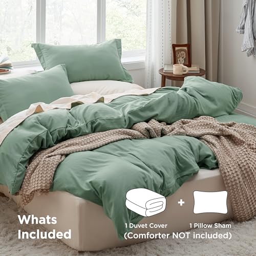 Image of Bedsure Sage Green Duvet Cover Twin /Twin XL Size - 2 Pieces Prewashed Polyester Extra Soft Bedding Set, Includes 1 Twin Duvet Cover 68''x90'' with Zipper Closure & 1 Pillow Sham, No Comforter