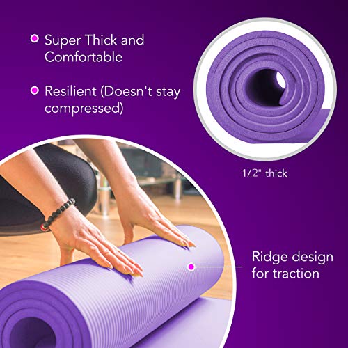 HemingWeigh 1/2 Inch Extra Thick High Density Exercise Yoga Mat with Carrying Strap for Yoga and Pilates