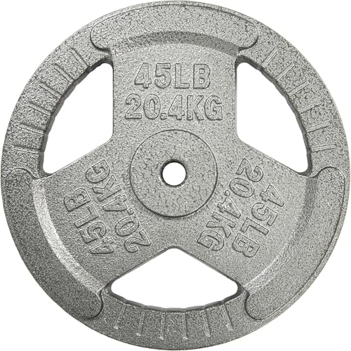 HulkFit 1 inch or 2 inch Cast Iron Weight Plate Set with Multi-Grip Handles and Enamel Coated for Barbells & Strength Training – Grey