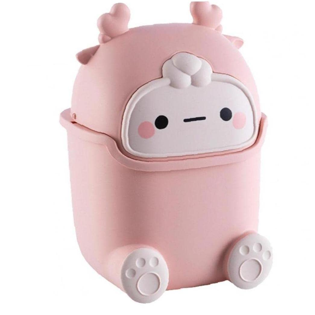 UIEHBCV Trash Can Desk Bin with Lid Cute Elk Animal Mini Table Waste Bin Desktop Dustbin Box Holder for Home Office Kitchen Bedroom, Pink, 15.5*14*23.5cm