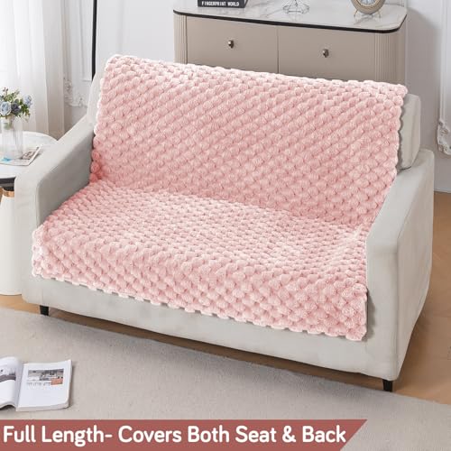 Image of HOKIPO Luxury Rabbit Wool Plush Sofa Cover for 2-Seater Sofa | Soft, Thick & All-Season | Full Protection for Seat & Back | 'BunnySoft Series' (180x120 cm), Flamingo Pink (AR-6667-PNK)
