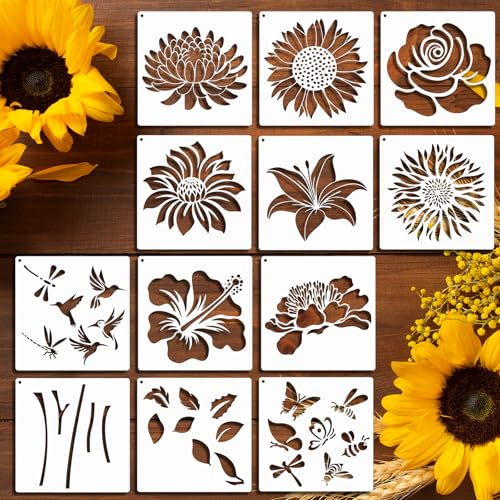 ASEOJOON 12 Pcs Large Sunflower Stencils