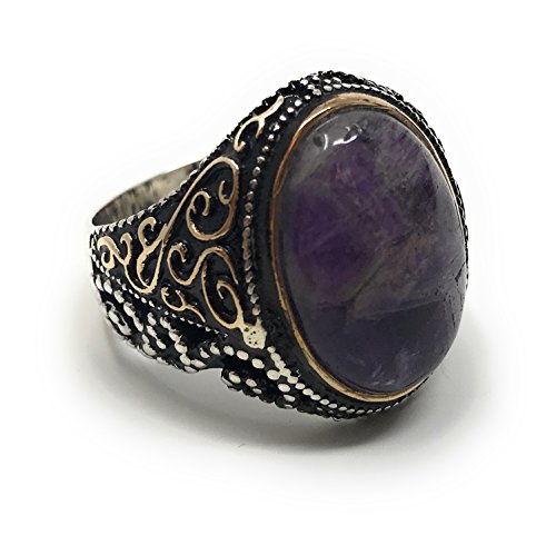 KAR 925K Stamped Sterling Silver Amethyst Men's Ring I1F