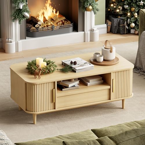 IRONCK 47.2" Modern Coffee Table with Storage, Wooden Coffee Tables