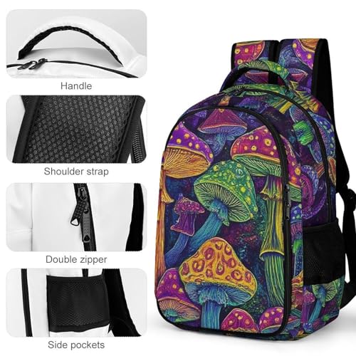 Backpack with Multi-Pocket, Men Women Trippy Mushrooms Art Novelty Portable Lightweight Shoulder Bag, Versatile Large Capacity Backpack4