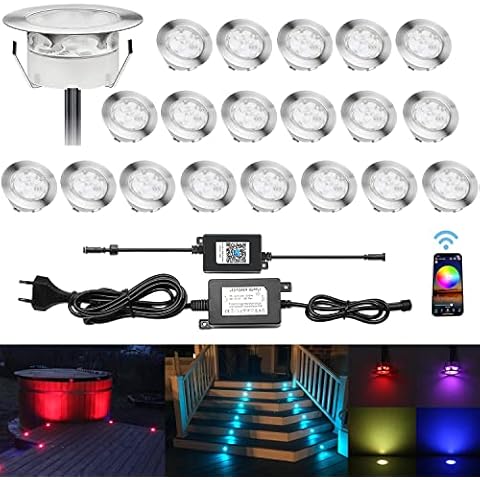 QACA 20er LED Terrassen Einbaustrahler RGB WiFi Bodeneinbaustrahler Wasserdicht IP67 Aussen Bodenlampe Ø60mm DC 12V Wegeleuchte Treppen Beleuchtung Cover