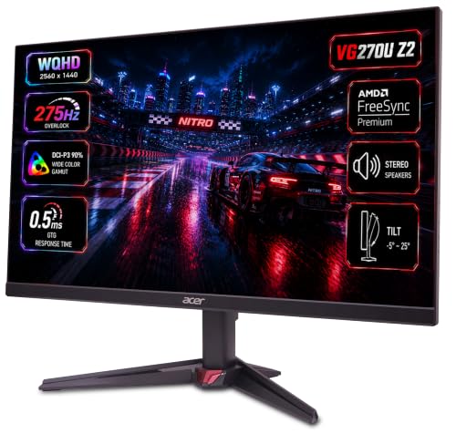 Image of Acer Nitro VG270U Z2 27 Inch QHD Gaming Monitor | IPS 2560x1440 | 275Hz Refresh Rate OC | DRR Support | 0.5ms GTG | DCI-P3 90% | HDR10 | AMD FreeSync Premium | HDMI 2.1, DP 1.4 | Dual 2W Speakers