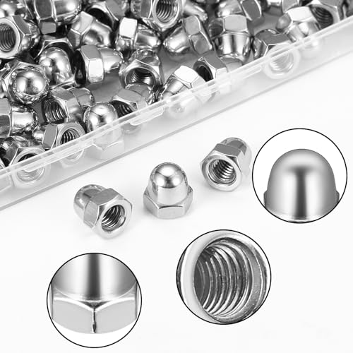 100 Stück Hutmuttern M6 Edelstahl Hutmuttern Hohe Form Set, Kappenmuttern, Sechskant Hutmutter Hohe Form Set für Schrauben Gewindestangen Muttern(M6)