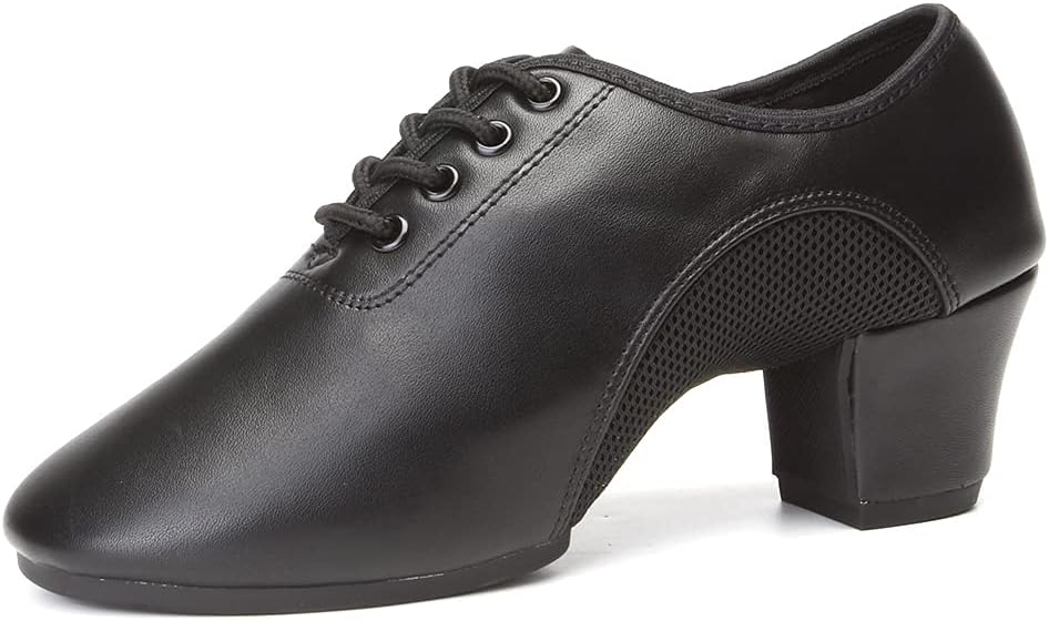 Uonpie Latijns Salsa Dansschoenen voor Dames Oefendansschoenen Gesloten Teen Veter-Up Trainings Stijldansschoenen zwart,36EU