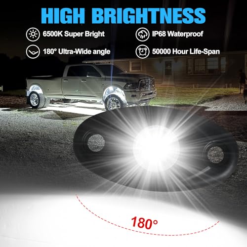 Image of 20pods White Rock Lights Dc 12v-80v 6000k Aluminum Alloy Pure White Led Rock Lights with Switch Wiring Harness Kit Ip68 Waterproof for Trucks Pickup Offroad Car SUV Utv ATV Rv Fends Underglow Lights