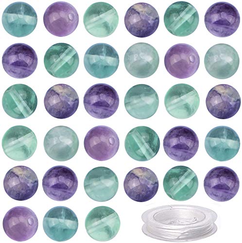 Image of 100Pcs Natural Crystal Beads Stone Gemstone Round Loose Energy Healing Beads with Free Crystal Stretch Cord for Jewelry Making (Flourite, 8MM)