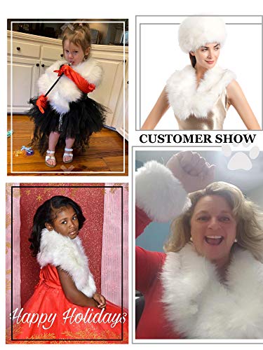 Soul Young Faux Fur Collar Women's Neck Warmer Scarf Wrap,White With Tips,One Size #TOP4