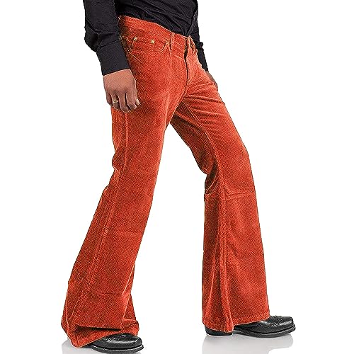 Image of Men's Corduroy Vintage Bell Bottom Pants 70s,Disco Stretchy Flared Pants Fit 60s 70s Outfits for Men,Mens Bell Bottom Jeans.