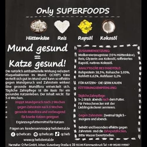 QCHEFS ZAHNPUTZFLIPS Katzen Leckerlies mit dem Futter als Zahnpflege und Mundgeruch. Geschmacksneutral mit der Schleckpaste oder Nassfutter von der Leckmatte (1er Pack)