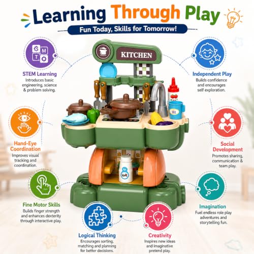 Image of 2-in-1 Kids Kitchen Playset & Ride-On Motorcycle, 45 PCS Toy Set