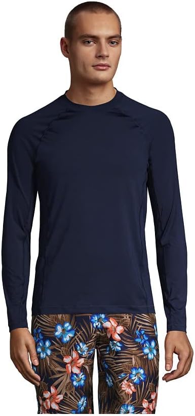 Lands' End Mens Long Sleeve Swim Tee Rash Guard Radiant Navy Regular X-Large
