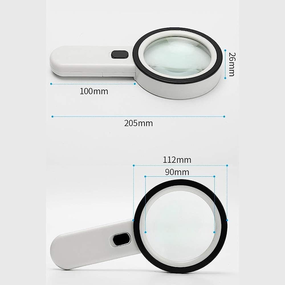 Lupa Portátil con Luz, Lupa Grande De Mano De 30 Aumentos, Lupa Iluminada con 12 Led para Personas Mayores, para Leer, Inspeccionar Monedas, Joyas, Etc.
