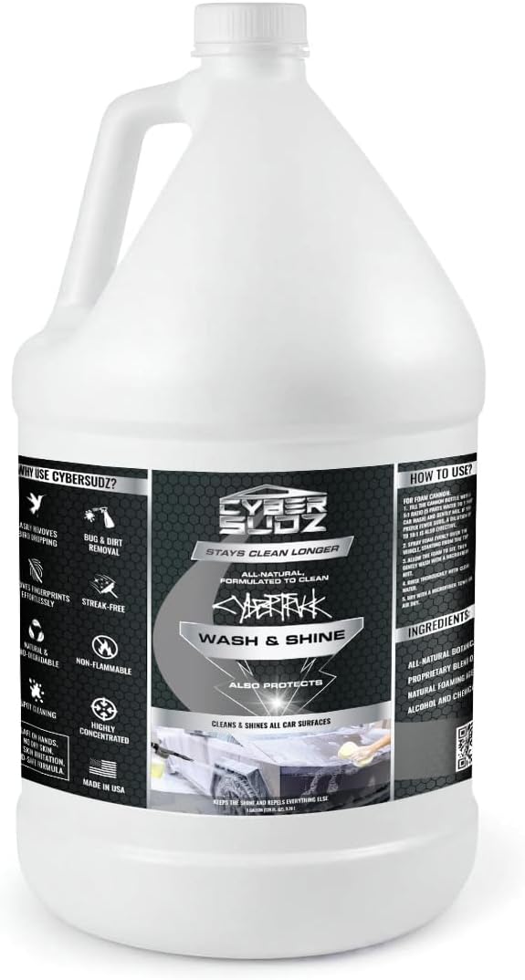 Car Wash & Shine, Soap Formulated for Tesla CyberTruck Stainless Steel Cleaning, Removes Fingerprints, Bird Droppings, Streak-Free Finish | Highly Concentrated. Made in USA. 33.8 Fl. Oz.