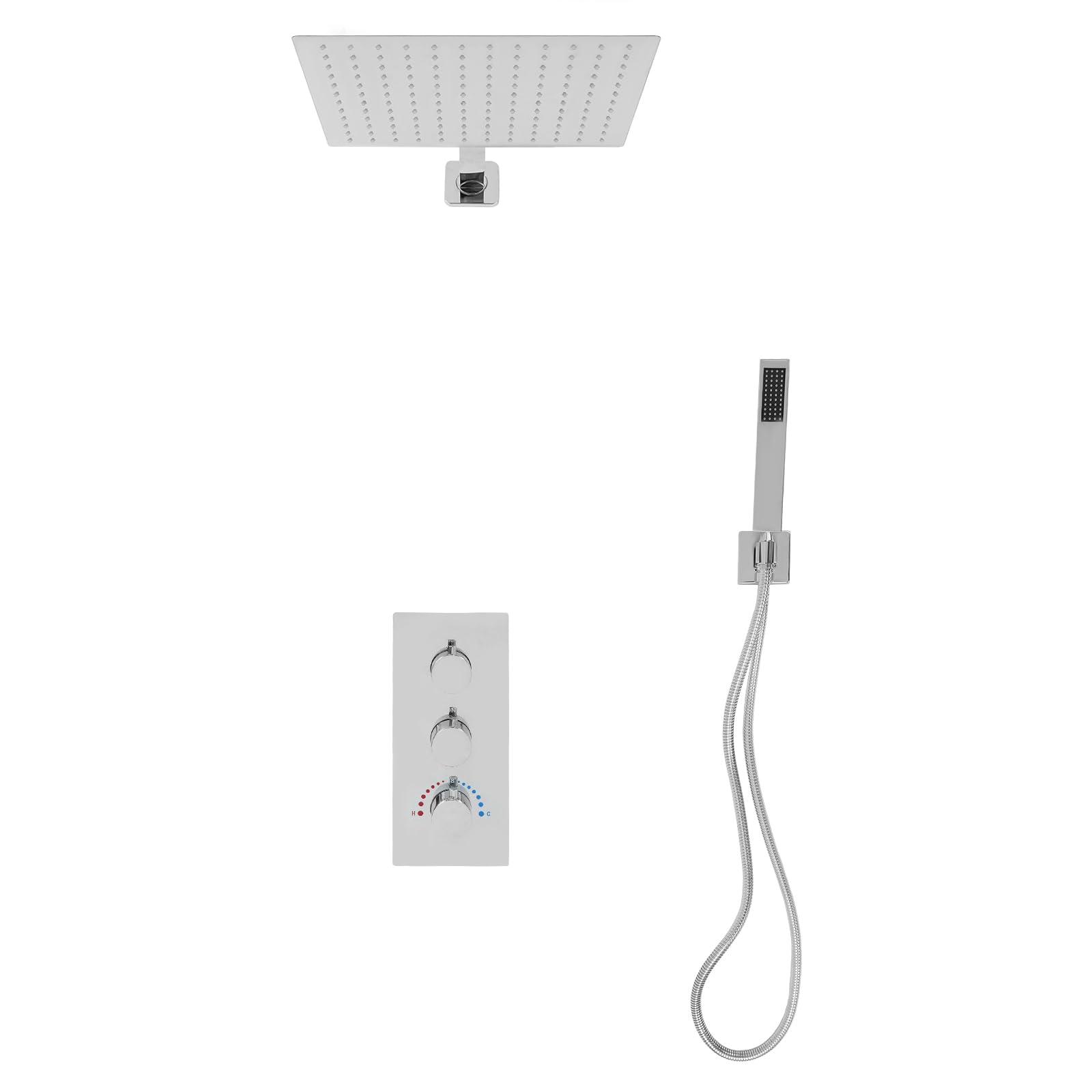 Zestaw podtynkowej baterii prysznicowej, system prysznicowy z deszczownicą 30 x 30 cm, armatura prysznicowa podtynkowa, kompletny zestaw ze słuchawką prysznicową, zestaw prysznicowy do łazienki