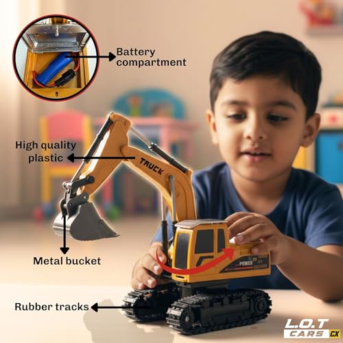 Image of Remote Control Construction Vehicle Fang 6-Channel RC Excavator Toy for Kids with Alloy Arm, Rechargeable Engineering Car, Heavy Duty Machine Construction Toy with Lights & Music (Yellow)