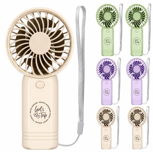 Retisee 6 Pcs Girls Trip Gifts Favors Portable Mini Handheld Fan AAA Battery Powerful Girls Trip Small Fan with Lanyard for Summer Women Friendship Travel Girl Weekend Bridal Shower Party Favor
