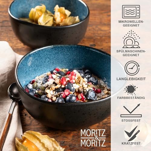 Moritz & Moritz Müslischalen 6er Set Blau - Steingut Bowls ca. 500 ml Füllmenge, einzigartiger Farbverlauf… – Ansicht 4