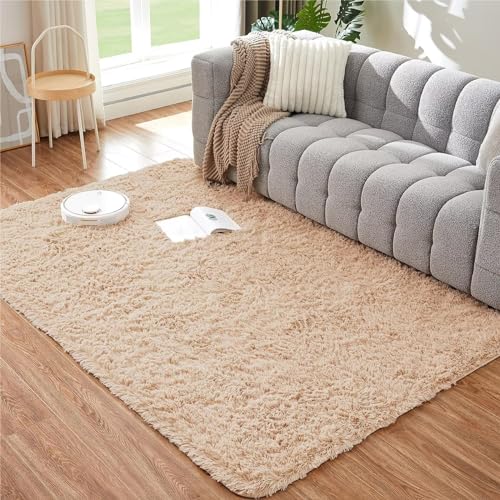 CHOSHOME Teppich Wohnzimmer Beige Schlafzimmer Teppich Modern Flauschig Weich Teppich Wohnzimmer...