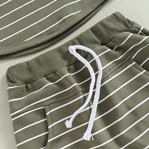 Cute Newborn Baby Boy Clothes Short Sleeve Hooded Tops With Pocket Drawstring Short Casual Summer Outfits (Army Green, 12-18 Months) #TOP5