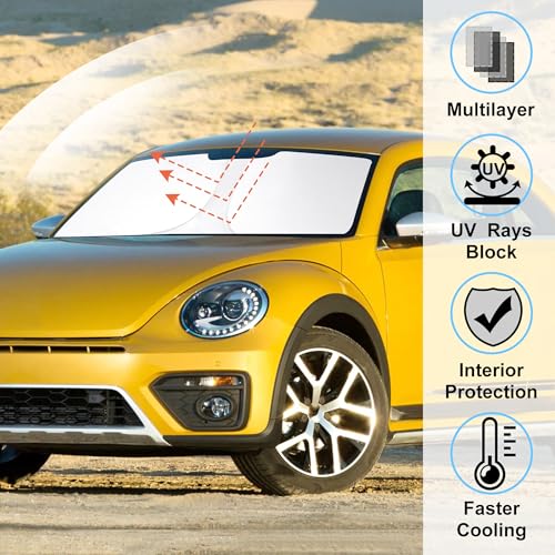 Image of Windshield Sun Shade Custom Fit for 2012-2019 Volkswagen VW Beetle Accessories Foldable Sunshade Sun Blocker Protect Car from Sun Rays & Heat Damage Keep Car Cooler