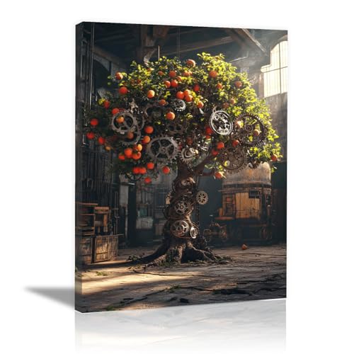 Arbre de vie impression sur toile murale orange 40x60cm encadrée pour salon