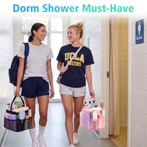 Image of EUDELE 2 Pack Mesh Shower Caddy Portable for College Dorm Room Essentials, Shower Caddy Dorm with 9-Pocket Large Capacity,Shower Bag for Beach,Swimming,Gym All Black+All Purple