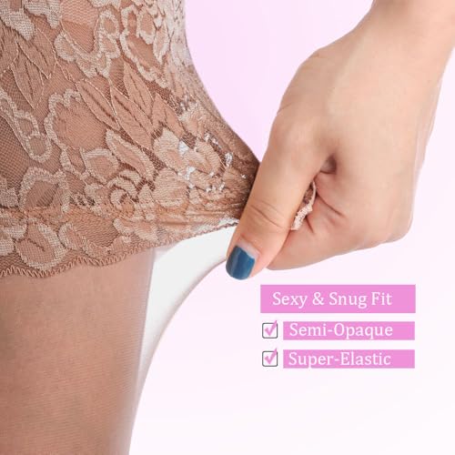 Image of G&Y Thigh High Stockings with Silicone - 15D Sheer Lace Top Nylon Stay Up Pantyhose for Women