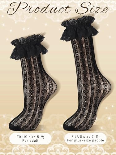 4 Pairs Women Lace Ruffle Frilly Ankle Socks Women Lace Socks Cute Dress Socks for Women Princess Accessories(Black, White, Pink, Light Yellow,7-11)3