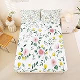 Homewish Juego de sábanas bajeras con diseño de flores rosadas, tamaño individual, diseño de acuarela, con bolsillo profundo de 40 cm, funda de cama con 1 funda de almohada